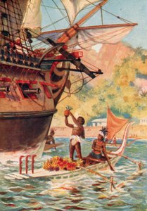 Marquesas Adalıları, Kaptan Aşçılar seferi ile meyve takası yapıyor by J. Williamson